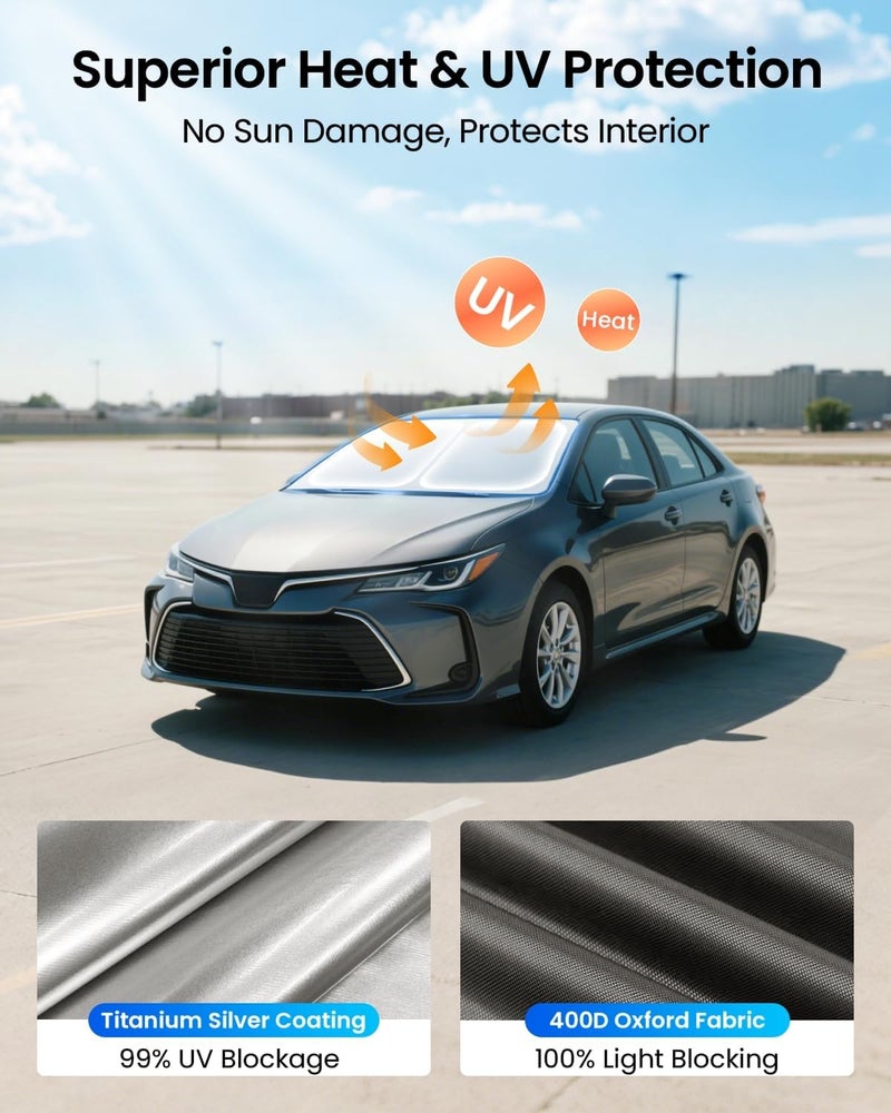 REEVAA 2025 Upgraded Windshield Sun Shade for Toyota Corolla 2019-2025 [Tailored Fit, 99% Sun Protection] Protect Interior & Keep Cool, Foldable Sunshade Car Accessories with Storage Bag - Image 4